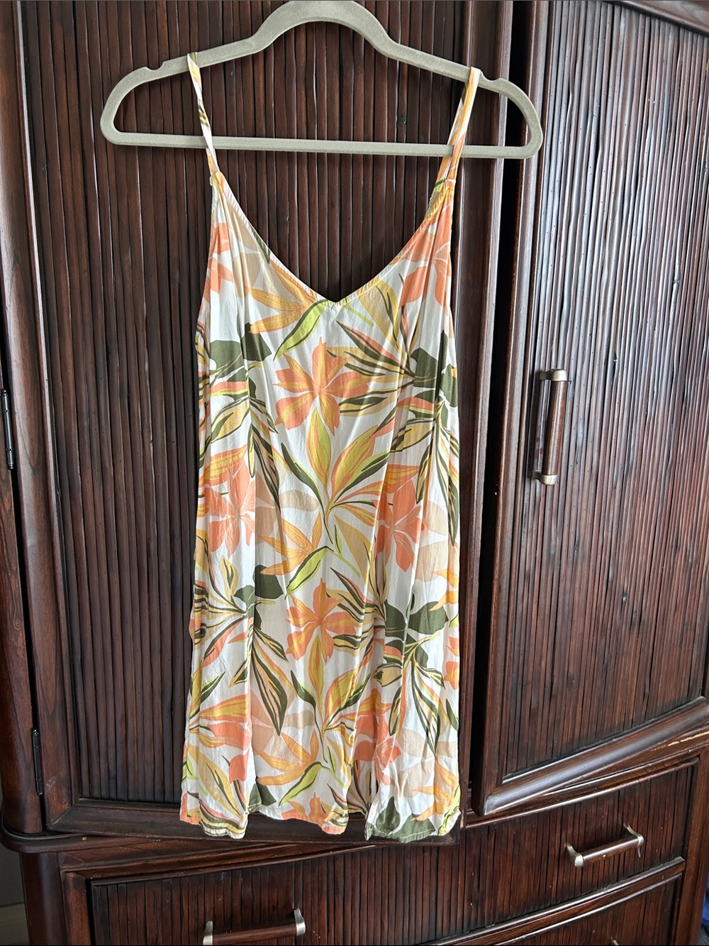 Roxy Peach & Olive Floral Slip Mini Dress